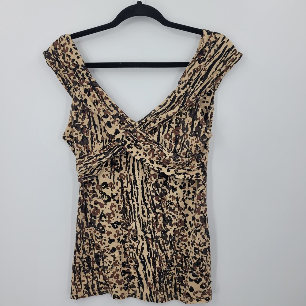 Vtg 90s Y2K Candies Mob Wife Animal Surplice Empire Criss-Cross Bodice Top Sz M